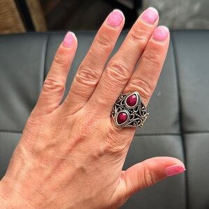 Elegant Silver and Red Gemstone Ring